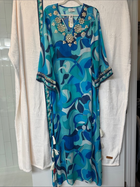 Miss June Other - Miss June Turquoise Blue Jeweled Silk Kaftan